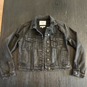 Distressed Charcoal Jean Jacket crop fit